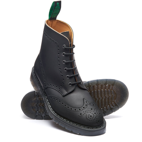 Solovair Black Greasy 6 Eye Brogue Boot