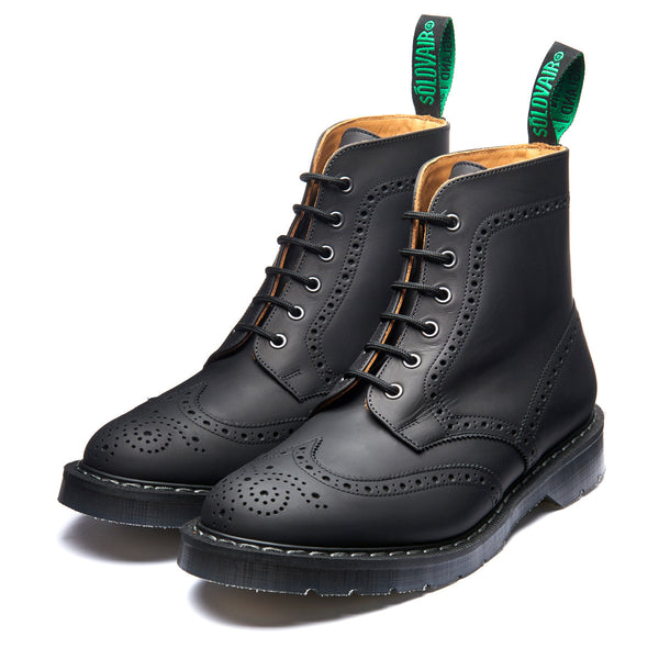 Solovair Black Greasy 6 Eye Brogue Boot