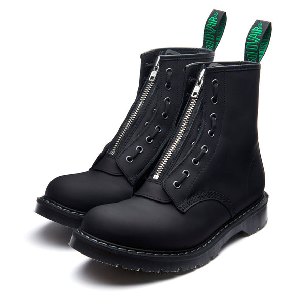 solovair Black Greasy 8 Eye Derby Boot & Zip Guard