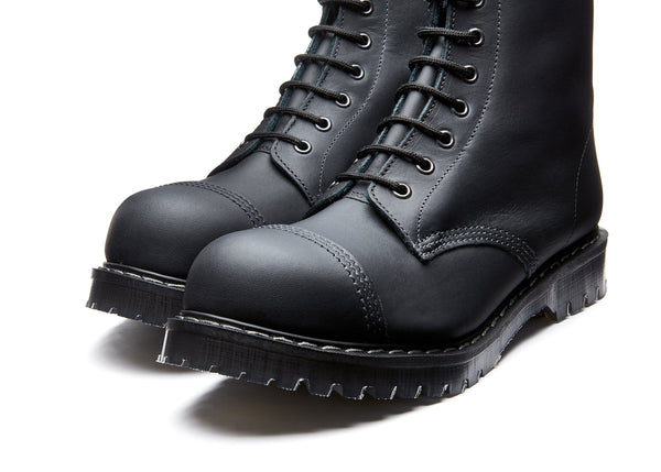 Solovair Black Greasy 8 Eye Steel Toe Derby Boot