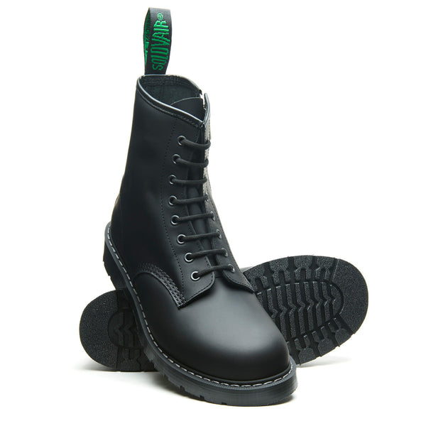 Solovair Black Greasy 8 Eye Zip Derby Boot