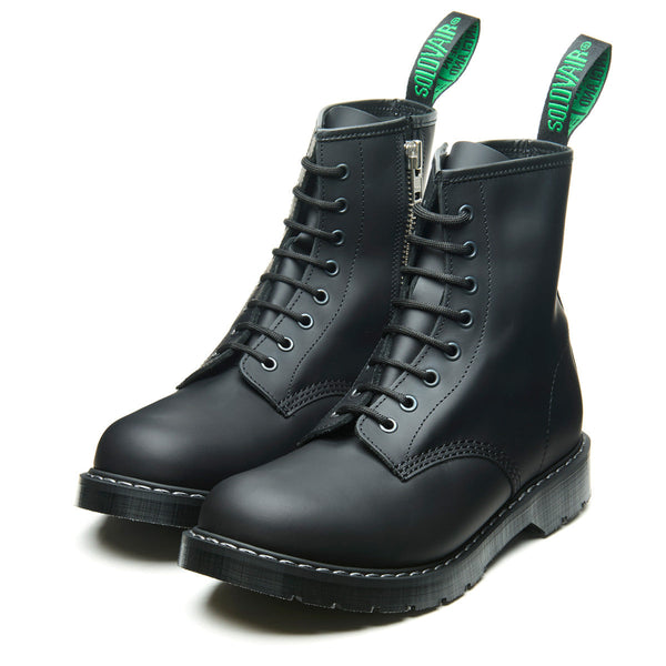 Solovair Black Greasy 8 Eye Zip Derby Boot