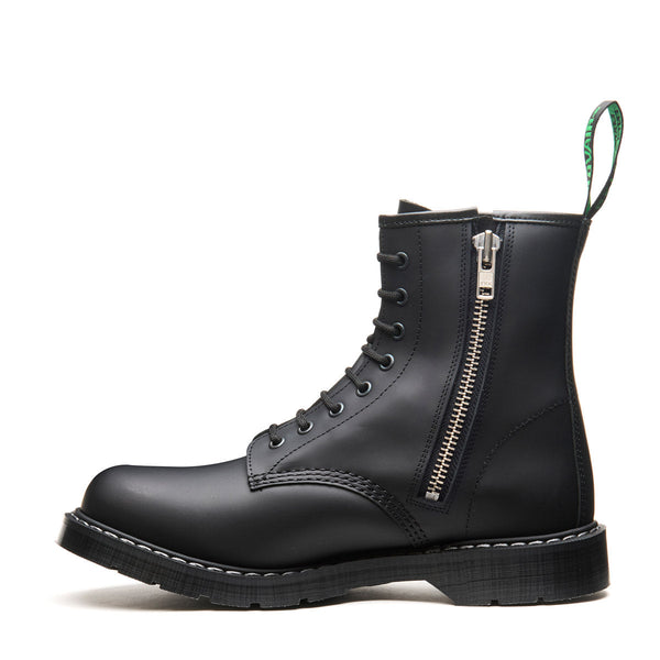 solovair Black Greasy 8 Eye Zip Derby Boot