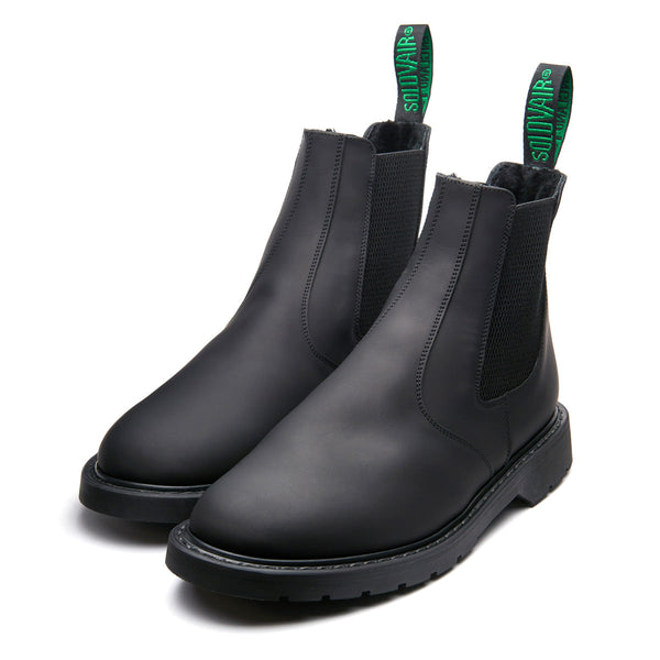 Solovair Black Greasy Shearling Lined Dealer Boot