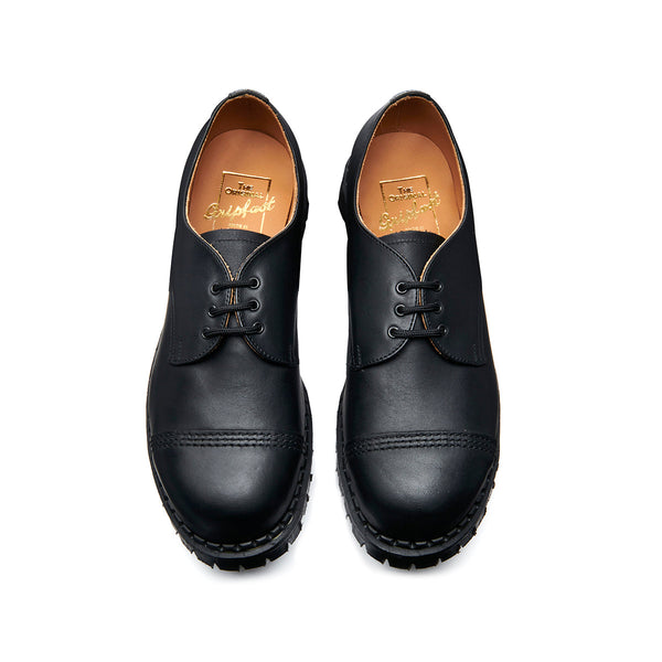 Solovair Black Greasy Steel Toe Capped Gibson Shoe