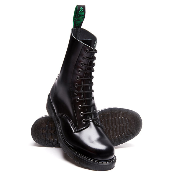 Solovair Black Hi-Shine 11 Eye Derby Boot