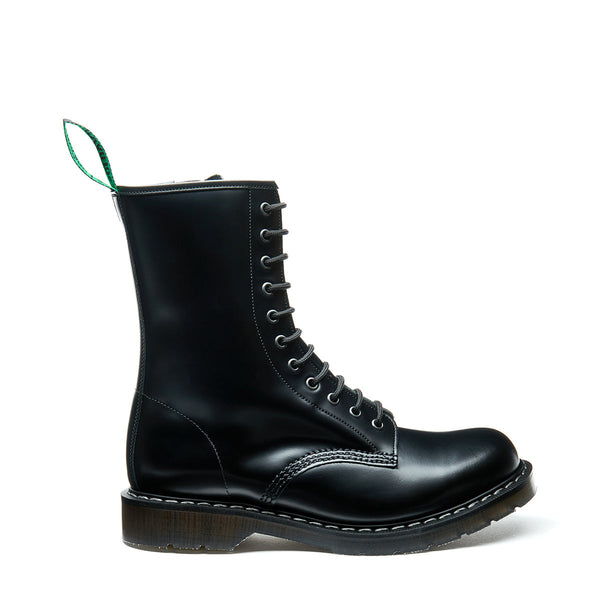Solovair Black Hi-Shine 11 Eye Zip Derby Boot