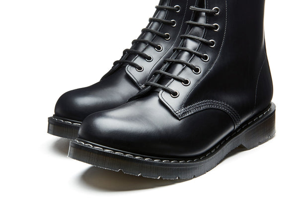 Solovair Black Hi-Shine 11 Eye Zip Derby Boot