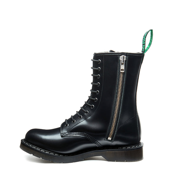 solovair Black Hi-Shine 11 Eye Zip Derby Boot
