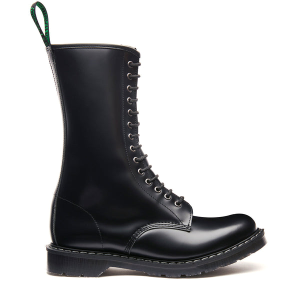 Solovair Black Hi-Shine 14 Eye Zip Derby Boot