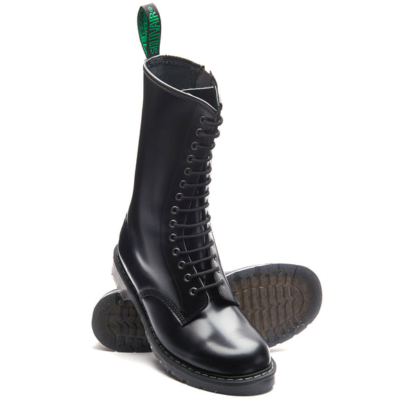Solovair Black Hi-Shine 14 Eye Zip Derby Boot
