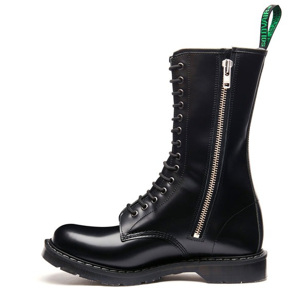 solovair Black Hi-Shine 14 Eye Zip Derby Boot