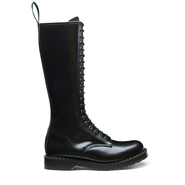 Solovair Black Hi-Shine 20 Eye Zip Derby Boot