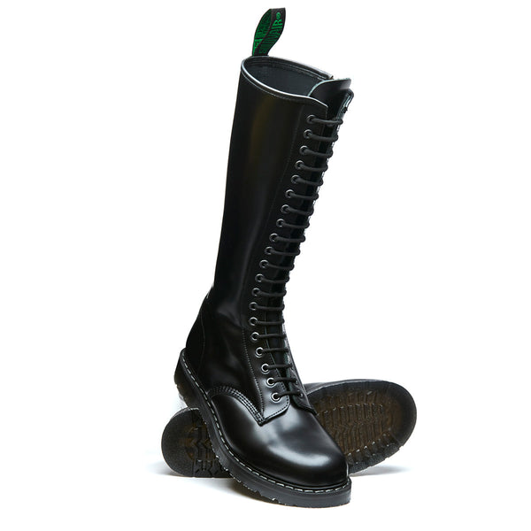 Solovair Black Hi-Shine 20 Eye Zip Derby Boot