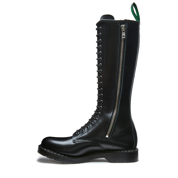 solovair Black Hi-Shine 20 Eye Zip Derby Boot