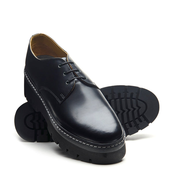 Solovair Black Hi-Shine 3 Eye Platform Gibson Shoe
