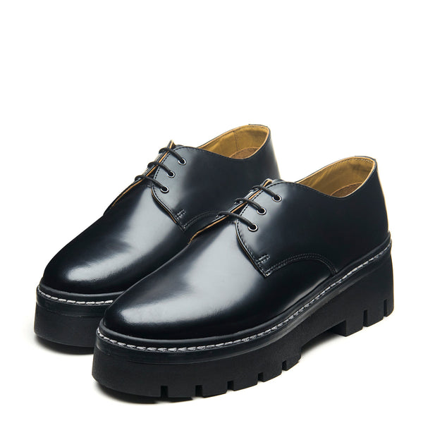 Solovair Black Hi-Shine 3 Eye Platform Gibson Shoe