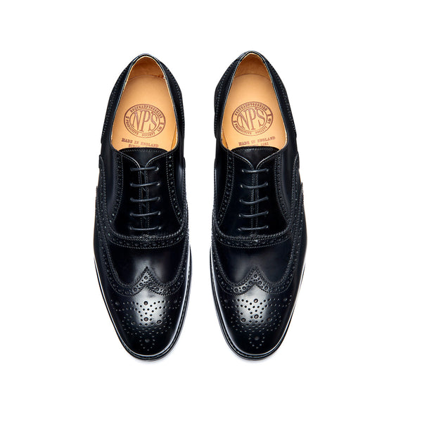 Solovair Black Hi-Shine 5 Eye Oxford Brogue Shoe