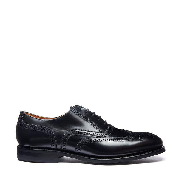 solovair Black Hi-Shine 5 Eye Oxford Brogue Shoe