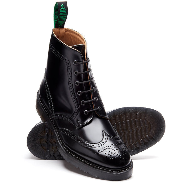 Solovair Black Hi-Shine 6 Eye Brogue Boot