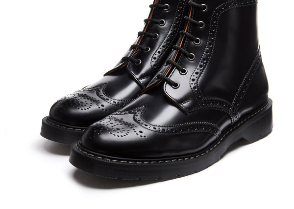 Solovair Black Hi-Shine 6 Eye Brogue Boot