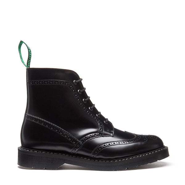 solovair Black Hi-Shine 6 Eye Brogue Boot