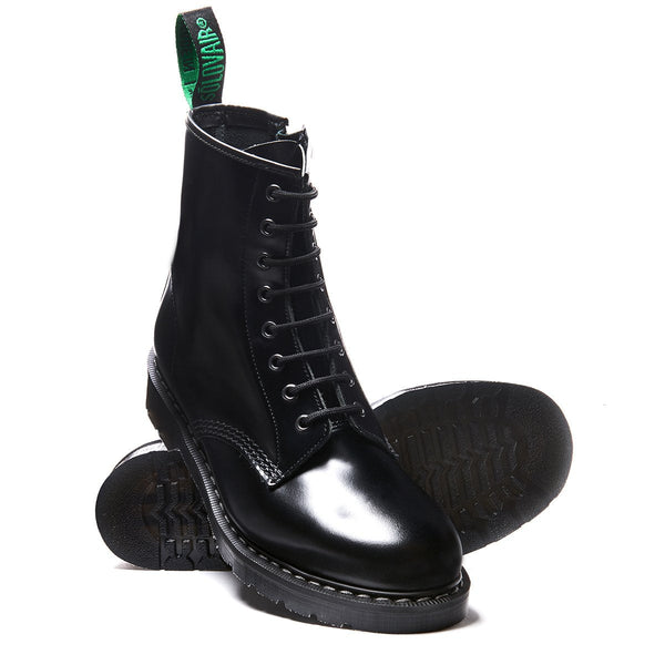 Solovair Black Hi-Shine 8 Eye Zip Derby Boot