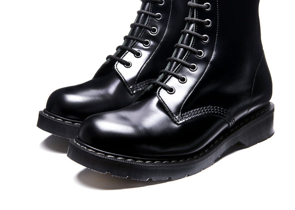 Solovair Black Hi-Shine 8 Eye Zip Derby Boot
