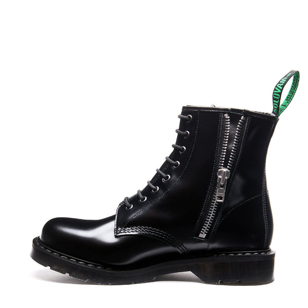 solovair Black Hi-Shine 8 Eye Zip Derby Boot