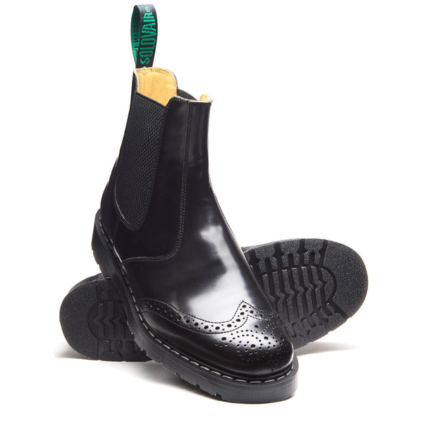 Solovair Black Hi-Shine Dealer Brogue Boot