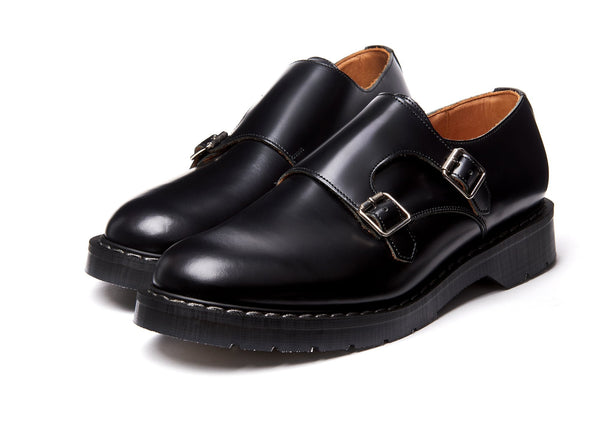 Solovair Black Hi-Shine Double Buckle Monk Shoe