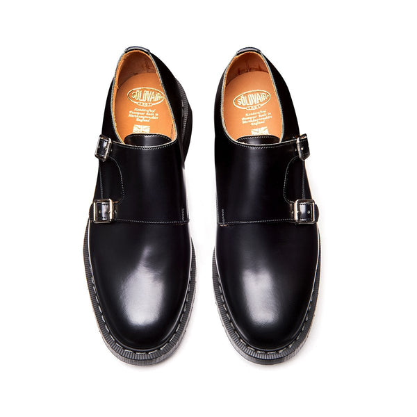 Solovair Black Hi-Shine Double Buckle Monk Shoe