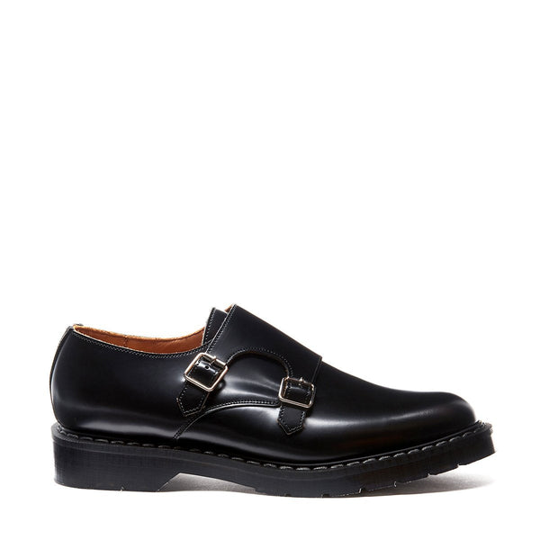solovair Black Hi-Shine Double Buckle Monk Shoe
