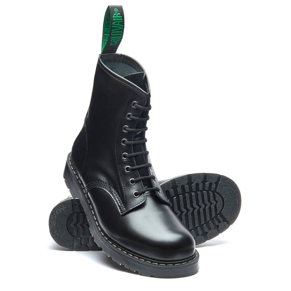 Solovair Black Hi-Shine Grain 8 Eye Derby Boot