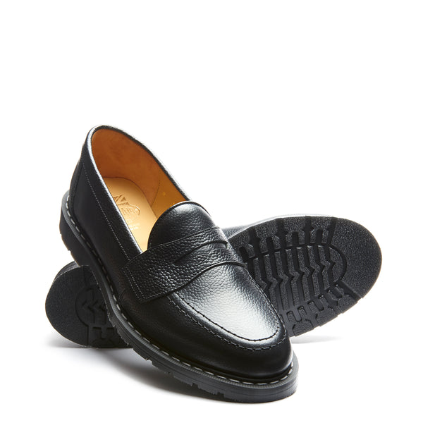 Solovair Black Hi-Shine Grain Penny Loafer