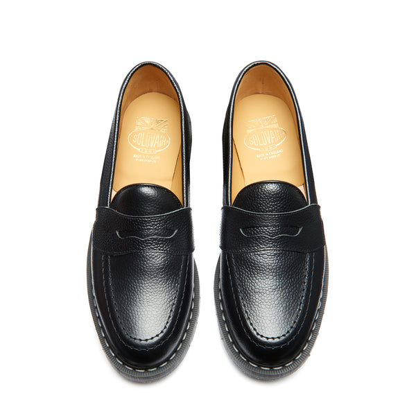 Solovair Black Hi-Shine Grain Penny Loafer