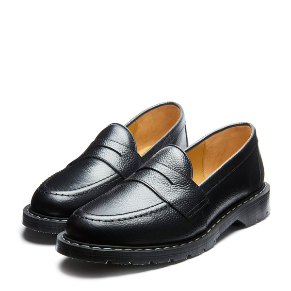 Solovair Black Hi-Shine Grain Penny Loafer