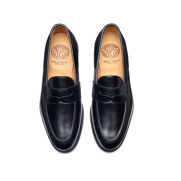 Solovair Black Hi Shine Penny Loafer