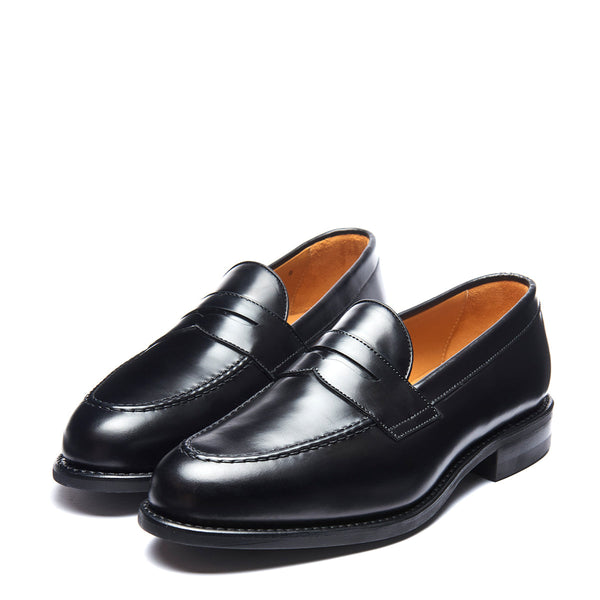 Solovair Black Hi Shine Penny Loafer