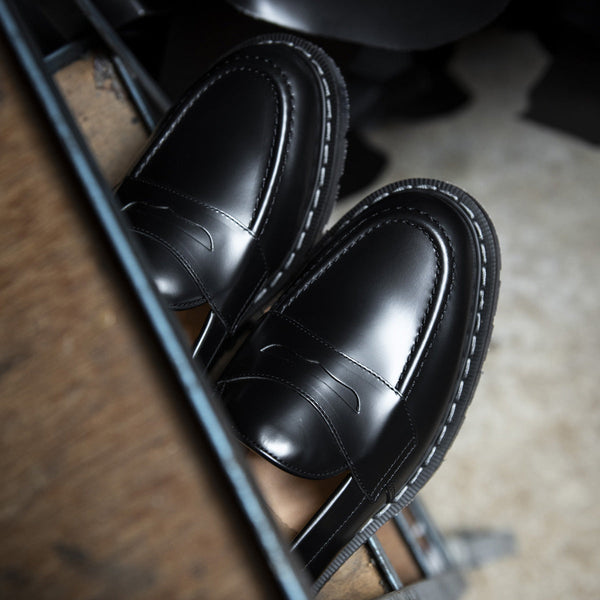 Solovair Black Hi-Shine Penny Loafer