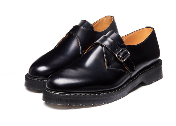 Solovair Black Hi-Shine Single Buckle Monk Shoe
