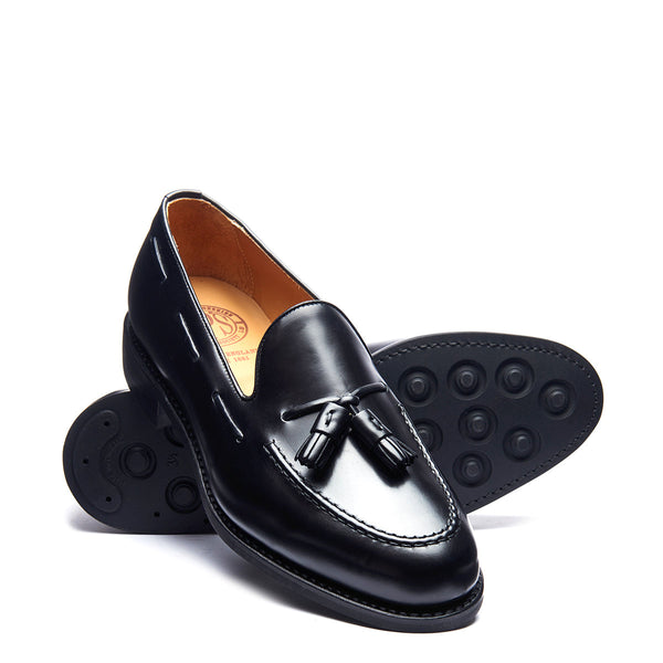 Solovair Black Hi-Shine Tassel Loafer