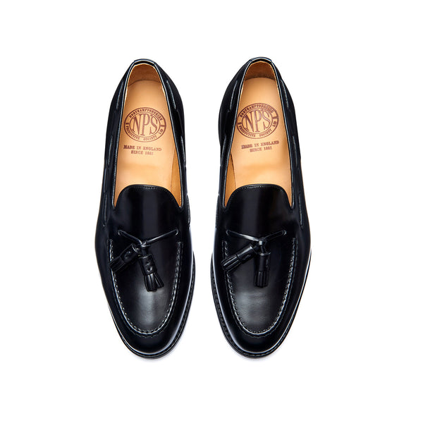 Solovair Black Hi-Shine Tassel Loafer