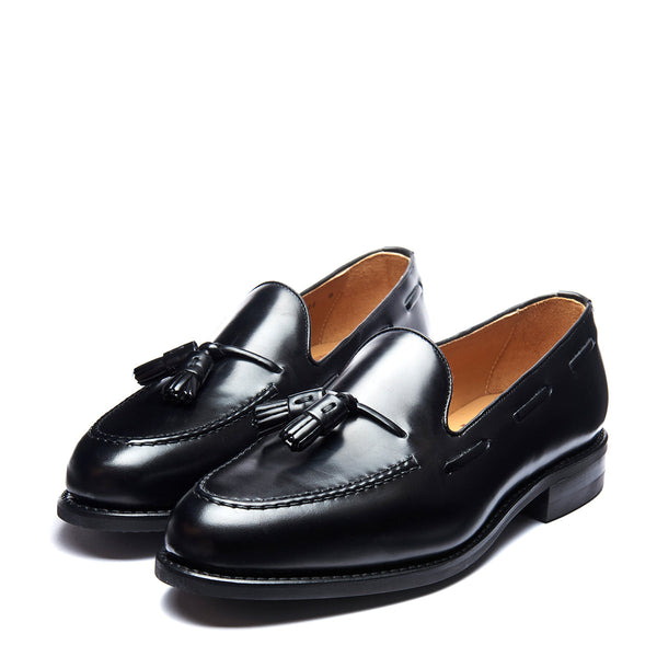 Solovair Black Hi-Shine Tassel Loafer