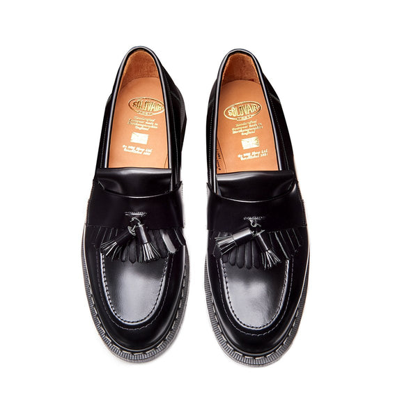 Solovair Black Hi-Shine Tassel Loafer