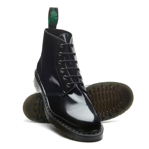 Solovair Black Hi-Shine Vegan 6 Eye Astronaut Boot
