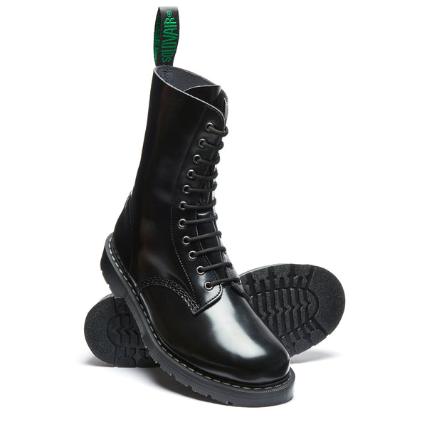 Solovair Black Vegan Hi-Shine 11 Eye Derby Boot