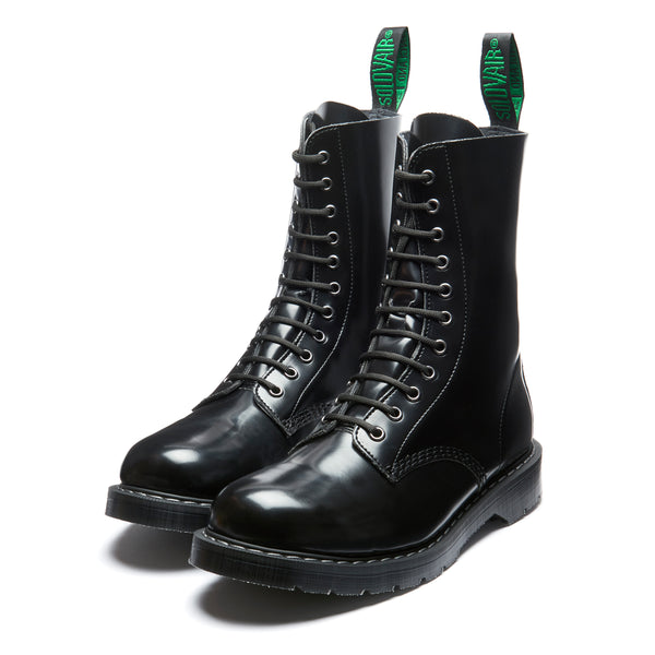 Solovair Black Vegan Hi-Shine 11 Eye Derby Boot