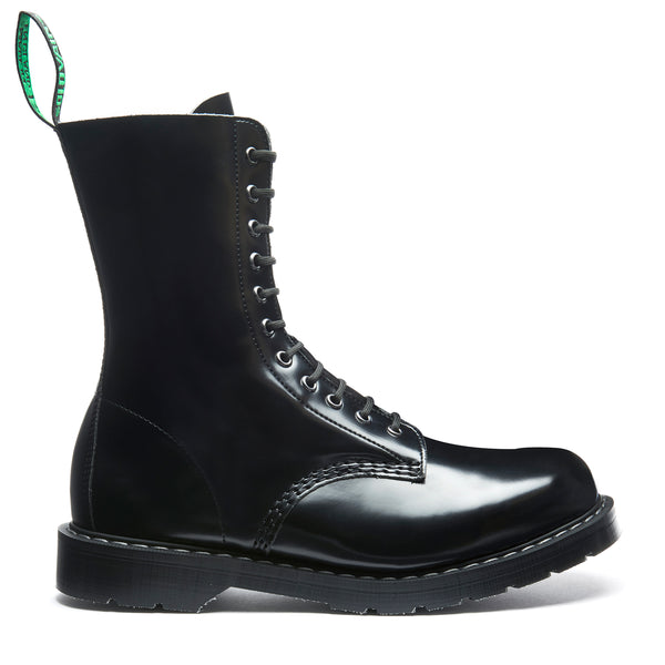 solovair Black Vegan Hi-Shine 11 Eye Derby Boot
