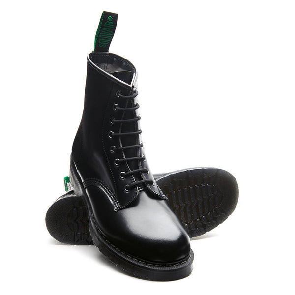 Solovair Black Vegan Hi-Shine 8 Eye Derby Boot